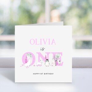 Personalizowana kartka urodzinowa Winter Wonderland | Niestandardowa kartka z wiadomością | Zimowa kartka urodzinowa dla dziecka | Pierwsza kartka urodzinowa Winter Baby