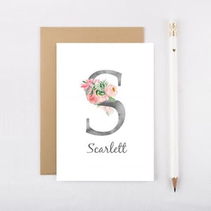Biglietto di auguri floreale personalizzato - Biglietto di auguri iniziale personalizzato per tutte le occasioni