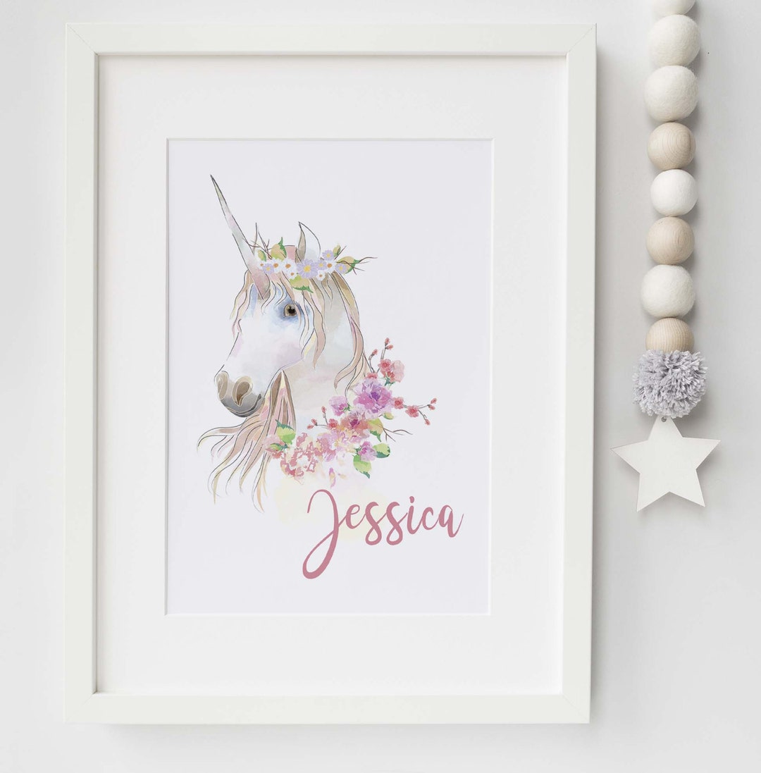 Personalised Watercolor Unicorn Print- Nursery, Bedroom, Playroom Print ...