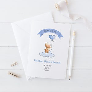 Personalised Welcome To The World Bear Card - Custom New Baby Greeting Card