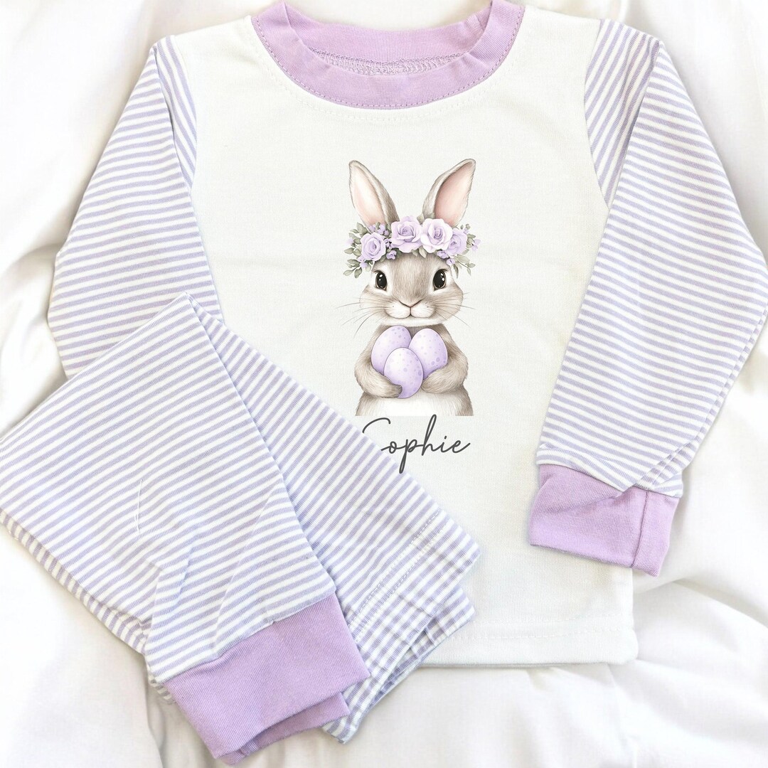 Personalised Floral Bunny Easter Pyjamas, Cute Girls Rabbit Easter Pjs ...