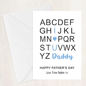 Carte personnalisée pour la fête des pères - ABC Je t'aime - personnalisable pour papa, papa, grand-père et plus
