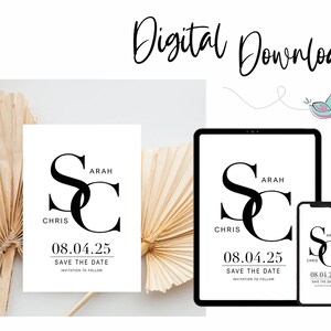 DIGITAL Personalisierte Save the Date Initialen einladen, Save the Date Einladung, Hochzeitspostkarten, Eukalyptus Save the Date, Monogramm einladen