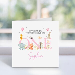 Cartão de aniversário personalizado de animal rosa | Cartão de aniversário de meninas, filha, neta, sobrinha, irmã, afilhada | Cartão de aniversário rosa