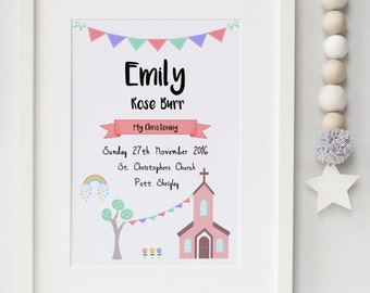 Girls and Boys Personalised Christening Print