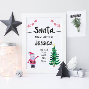 Impresión navideña personalizada 'Papá Noel, por favor, deténgase aquí' - Impresión de selfie navideña - Póster navideño - Arte mural navideño - Letrero de Nochebuena