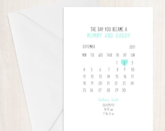 The Day You Became My Mummy and Daddy/Grandparents/Auntie/Uncle- Personalised Card- Newborn Gift- Birth Details card- Newborn Card