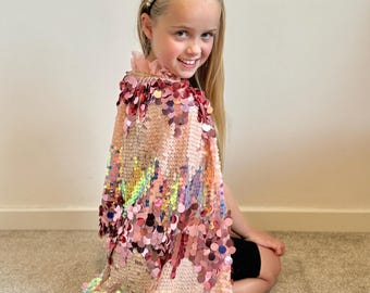 Girls Sequin Cape, Pink Princess Party Dress-Up, Mermaid Fairytale Costume