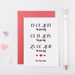 Mariage personnalisé, carte d’anniversaire. Le premier jour, le jour oui, le plus beau jour