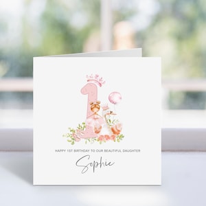 Personalisierte Ballerina und Schwan erste Geburtstagskarte | Mädchen Geburtstagskarte, Tochter, Enkelin, Nichte, Schwester, Patenkind | Rosa Karte