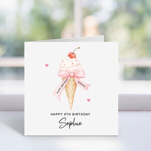 d'anniversaire personnalisée de couleur crème glacée | carte d'anniversaire de filles | carte d'anniversaire rose | Carte de premier anniversaire | Maman, fille, nièce, petite fille