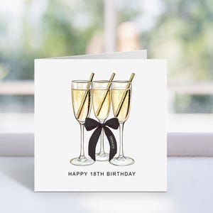 Tarjeta de cumpleaños personalizada con copa de champán para 18.º cumpleaños, 40.º cumpleaños, 21.º cumpleaños, mamá, amiga, hija, tía, cumpleaños importante.