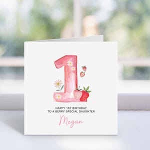 Personalisierte Beeren erste Geburtstagskarte | Erdbeere Geburtstagskarte | Beere Geburtstagsgeschenk | Geburtstagstochter, Nichte, kleines Mädchen