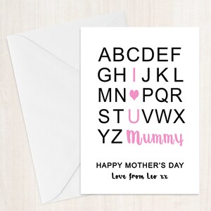ABC Te amo mamá/mamá/nana/abuela, etc. Tarjeta del Día de la Madre: Día de la Madre, Tarjetas del Día de la Madre, Regalo del Día de la Madre