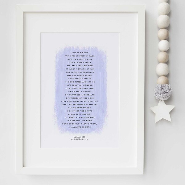 Godparent Christening Print- Christening Print, Christening Poem, Godparent Print