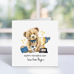 Carte de fête des pères personnalisée football ours - nom personnalisé papa/grand-père - carte de voeux pour la fête des pères au Royaume-Uni, carte personnalisée pour la fête des pères
