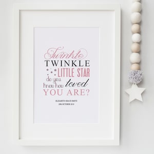 Blau und rosa personalisierte Twinkle Twinkle Little Star weißt du, wie geliebt du bist Kinderzimmer Druck oder Neugeborenen Baby Geschenk