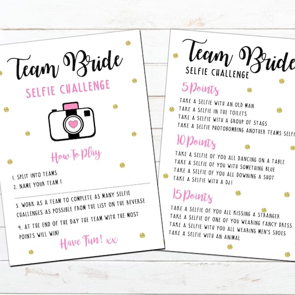 Hen Party Selfie Challenge Cards- Hen party, Bride and Bridesmaid, Engagement, Wedding