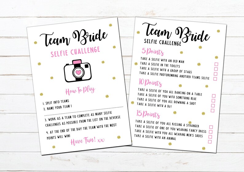 Hen Party Selfie Challenge Cards Hen Party Bride and - Etsy UK