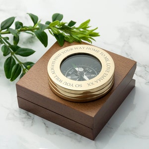 Brújula personalizada con caja de madera, regalo de brújula grabada personalizada, regalo del Día del Padre, regalo de graduación, regalo para recién nacidos, cumpleaños 18, 21 y 30.