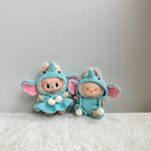 Crochet Pattern* Dumbo elephant Labubu Outfit V1 V2 / PDF crochet pattern labubu outfit