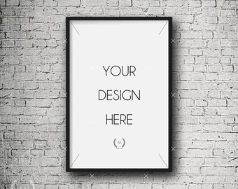 Maqueta negra 8 x 12 Descargar archivo marco, Fondo de ladrillo blanco, marco de fotografía, maqueta de producto Digital, marco maqueta