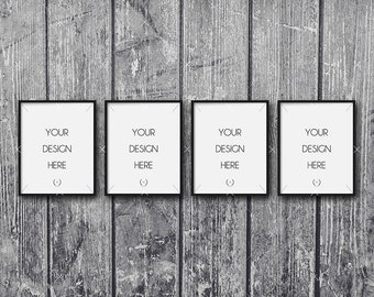 8x10 Black Mockup DIGITAL DOWNLOAD FILE Frame, Set Of Three Mockup Frames, Old Bright Gray Wood Background, Frame Stock Photography