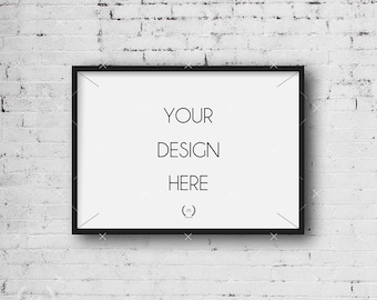 A4 Black Mockup DIGITAL DOWNLOAD FILE Frame, White Old Brick Background, Frame Stock Photography, Digital Product Mockup, Frame Mockup
