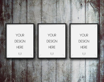 8x10 Black Mockup DIGITAL DOWNLOAD FILE Frame, Set Of Three Mockup Frames, Old Dark Wood Background, Frame Stock Photography, Digital