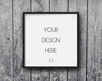 Square Black Mockup DIGITAL DOWNLOAD FILE Frame, Old Bright Gray Wood Background, Frame Stock Photography, Digital Product Mockup