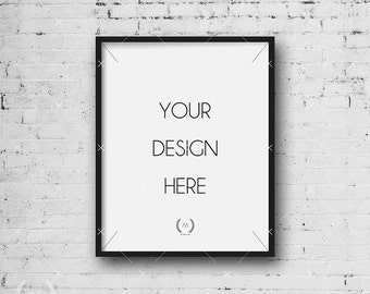 8x10 Black Mockup DIGITAL DOWNLOAD FILE Frame, White Old Brick Background, Frame Stock Photography, Digital Product Mockup, Frame Mockup