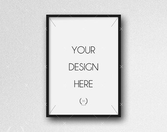 A4 Negro maqueta DIGITAL Descargar archivo marco, Fondo de pared de yeso blanco, marco de fotografía, maqueta de producto Digital, marco maqueta
