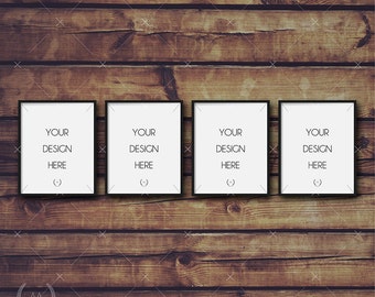 8x10 Black Mockup DIGITAL DOWNLOAD FILE Frame, Set Of Four Mockup Frames, Vintage Brown Wood Background, Frame Stock Photography