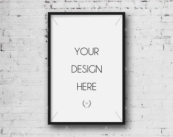 8x12 Black Mockup DIGITAL DOWNLOAD FILE Frame, White Old Brick Background, Frame Stock Photography, Digital Product Mockup, Frame Mockup