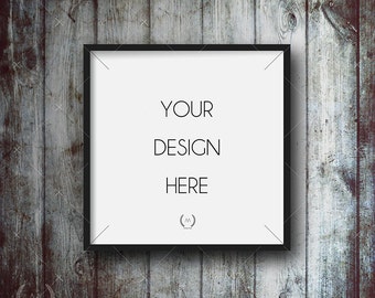 Square Black Mockup DIGITAL DOWNLOAD FILE Frame, Old Dark Wood Background, Frame Stock Photography, Digital Product Mockup, Frame Mockup