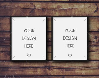 8x10 Black Mockup DIGITAL DOWNLOAD FILE Frame, Set Of Two Mockup Frames, Vintage Brown Wood Background, Frame Stock Photography, Digital