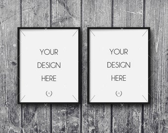 8x10 Black Mockup DIGITAL DOWNLOAD FILE Frame, Set Of Two Mockup Frames, Old Bright Gray Wood Background, Frame Stock Photography, Digital