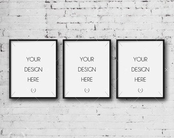 8x10 Black Mockup DIGITAL DOWNLOAD FILE Frame, Set Of Three Mockup Frames, White Old Brick Background, Frame Stock Photography