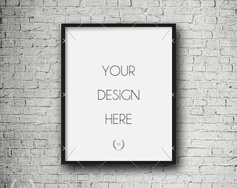 8x10 Black Mockup DIGITAL DOWNLOAD FILE Frame, White Brick Background, Frame Stock Photography, Digital Product Mockup, Frame Mockup