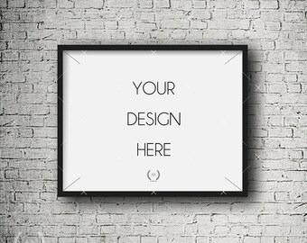 Maqueta negro 11 x 14 Descargar archivo marco, Fondo de ladrillo blanco, marco de fotografía, maqueta de producto Digital, marco maqueta