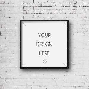 Fyrkantig svart mockup DIGITAL NEDLADDNINGSFIL Ram, vit gammal tegelbakgrund, ram stockbilder, digital produktmockup, rammockup