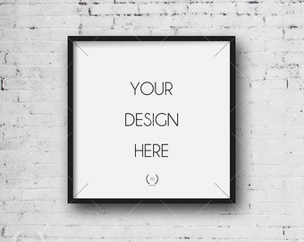 Square Black Mockup DIGITAL DOWNLOAD FILE Frame, White Old Brick Background, Frame Stock Photography, Digital Product Mockup, Frame Mockup
