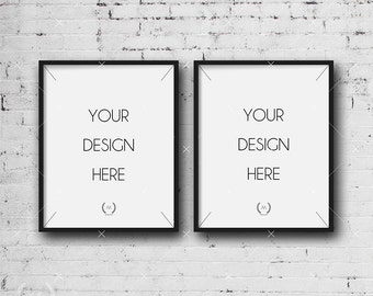 8x10 Black Mockup DIGITAL DOWNLOAD FILE Frame, Set Of Two Mockup Frames, White Old Brick Background, Frame Stock Photography,Digital Product