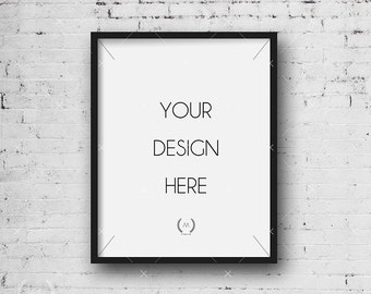 11x14 Black Mockup DIGITAL DOWNLOAD FILE Frame, White Old Brick Background, Frame Stock Photography, Digital Product Mockup, Frame Mockup