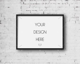 5x7 Black Mockup DIGITAL DOWNLOAD FILE Frame, White Old Brick Background, Frame Stock Photography, Digital Product Mockup, Frame Mockup