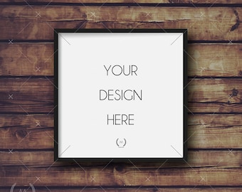 Square Black Mockup DIGITAL DOWNLOAD FILE Frame, Vintage Brown Wood Background, Grunge Rustic Barn Wood, Frame Stock Photography