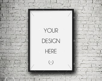 A3 Black Mockup DIGITAL DOWNLOAD FILE Frame, White Brick Background, Frame Stock Photography, Digital Product Mockup, Frame Mockup