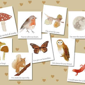 Printable Valentines for Kids - Watercolor Nature Illustrations - Kids Valentine's Day Cards - Nature Valentines - PDF Digital Download