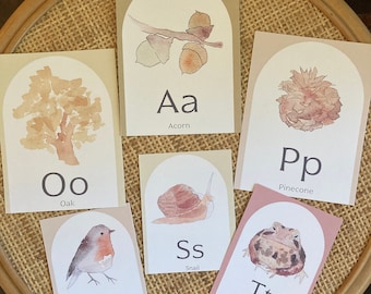 Nature Alphabet Flash Cards I Nature Homeschool Printables I ABC Cards I Preschool Early Literacy