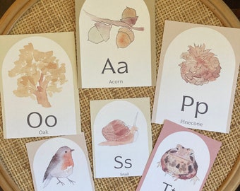 Nature Alphabet Flash Cards I Nature Homeschool Printables I ABC Cards I Preschool Early Literacy